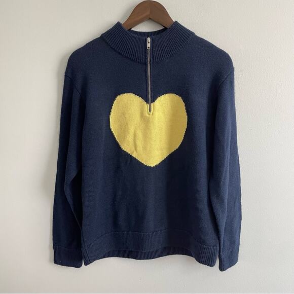 Victor Alfaro | Women’s Heart Graphic Sweater Navy Pullover Quarter Zip Knit S - Picture 2 of 8